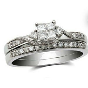 1/3 ctw Quad Princess Cut Bridal Set. Size 7.